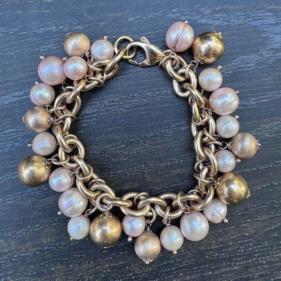Vintage Honora Bronze Pink Freshwater Cultured Pearl Charm Bracelet 7.5” Italy - Picture 7 of 15